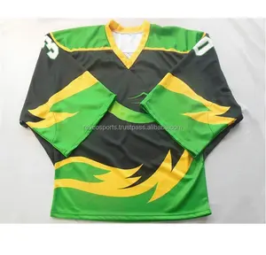 Camiseta de hockey sobre hielo de talla grande personalizada Nombre del equipo personalizado Cuello en V Verde y Negro Camisetas de hockey sobre hielo transpirables