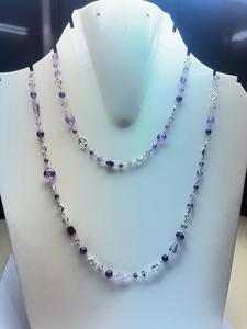 Women's 925 <b>Silver</b> Amethyst Beaded Necklace Layered Strand Cute Style Wedding Gift Everyday Wear Jewelry - Product Image 4