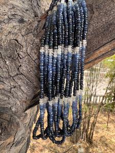 Chaîne de perles de pierre bleue facettées pour la fabrication de bijoux, 16 pouces, forme Rondelle Ombre - Product Image 5