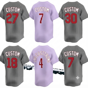 Camiseta de Béisbol Cosida, Uniforme de Equipo Personalizado, Ropa Deportiva Ligera con Rayas Grises, Unisex, Cuello en V, 100% Algodón - Product Image 1