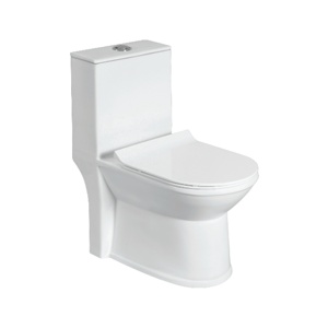 Rimless One Piece Ceramic Toilet Elongated Bowl Dual-Flush Gravity Flushing S-<b>Trap</b> Floor Mounted Contemporary Lavatory Bathroom - Product Image 1