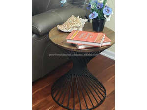 Table basse moderne en fil métallique avec plateau en bois de manguier, table d'appoint pour salon - Product Image 2