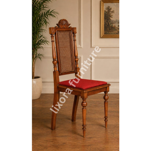 <span class=keywords><strong>Chaise</strong></span> de salle à manger de luxe en bois massif, artisanale, avec sculpture ornée de roses, dossier haut, assise en bois fini. - Product Image 5