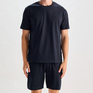 Matching Shorts <b>Set</b> Men's Summer Tracksuits Breathable Cotton Fabric <b>Knitted</b> Twin <b>Set</b> Custom Logo Tee Shirt Short 2 Piece <b>Set</b> - Product Image 2