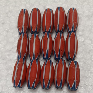 Nouvelles perles en verre rouge Chevron, longues, ovales, rayées, en forme de tube Rosetta, perles lâches pour la fabrication de colliers, bracelets et bijoux DIY, vente en gros - Product Image 4
