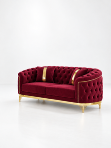 Luxury 321 Maroon Chesterfield Set Stainless Steel <b>Gold</b> Trim Tufted Design Living Room Hotel Villa Office Lobby Contemporary - Product Image 1