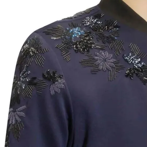 Blazer en coton noir brodé de fleurs avec perles de cristal, design fait main pour tenue formelle homme - Product Image 2