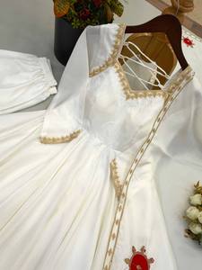Elegant <b>White</b> Silk Anarkali <b>Suit</b> With Embroidered Dupatta Floor-Length Traditional Wear For <b>Women</b> India Pakistan <b>Wedding</b> - Product Image 5