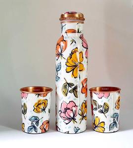 White Floral Printed Copper Large Capacity Leakproof Reusable Eco-Friendly Luxury Handmade Ayurvedic Gift Water <b>Bottle</b> - Product Image 1