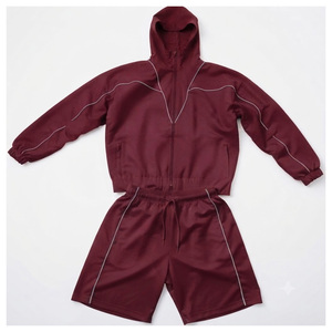 Ensemble coupe-vent unisexe bordeaux à manches longues avec fermeture éclair, couleur unie, décontracté, pour adultes, séchage rapide, respirant, léger, en coton - Product Image 1