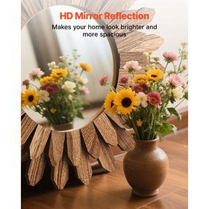 Espejo de Pared Rústico de Madera de 12 Pulgadas, Estilo Boho Sunburst, Espejos Decorativos para Dormitorio, Sala de Estar, Baño - Product Image 3