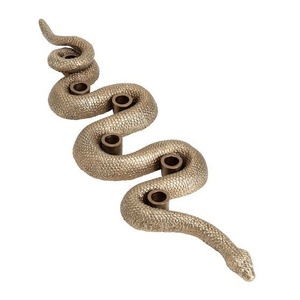 Candelabro de lujo de metal con diseño de serpiente larga, con cuerpo ondulado, para 4 velas cónicas, adorno decorativo de mesa, acabado dorado de lujo - Product Image 1
