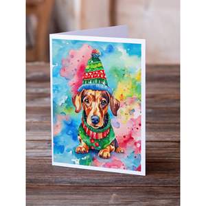 Whimsical Dachshund Christmas <b>Greeting</b> <b>Cards</b> Pack of 8 A7 Size 5x7 Blank <b>Note</b> <b>Cards</b> with Envelopes - Product Image 2