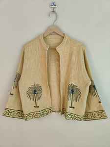 Chaqueta de Algodón con Estampado de Bloques, Estilo Boho, para Mujer, Prenda Étnica, Hecha a Mano, Regalo para Fiestas - Product Image 5