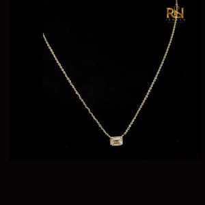 <b>Emerald</b> Bezel Solitaire Necklace Lab Grown Diamond Step Cut Chain Solid Gold Fine <b>Pendants</b> & Charms 9K 14K 18K Fine Jewelry - Product Image 2
