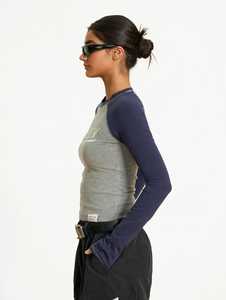 Haut décontracté pour femme Oneten, imprimé color block, manches raglan trois quarts, coupe ample, col rond, séchage rapide, 100 % polyester - Product Image 3