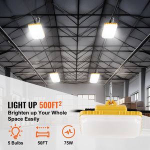 Luci a Corda per Cantieri da 50FT, 75W 7500LM, 5 Pezzi, Luce da Lavoro 5000-5500K, IP65 Impermeabile, Ganci per Sospensione, Certificato ETL, Caricatore UK AC - Product Image 2