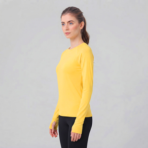 T-shirt de yoga pour femmes à manches longues, col rond, polyester de haute qualité, t-shirt de jogging, t-shirt de sport pour femmes, t-shirt de gym - Product Image 4