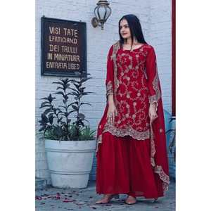 ที่น่าสนใจ georgette ด้ายลำดับการทำงานด้านบน sharara กับ dupatta Maroon - Product Image 1