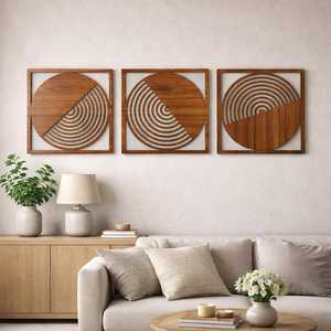 Panneau mural en bois géométrique moderne, décoration murale en bois artisanale pour salon, chambre et décoration intérieure - Product Image 1