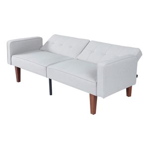 Divano Futon Imbottito in Cotone con Schienale Trapuntato, Divano Reclinabile Regolabile, Gambe in Legno e Metallo, Arredamento Compatto per Soggiorno - Product Image 4