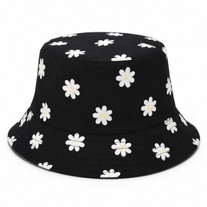 Sombrero de Pescador Floral Negro al por Mayor con Estampado de Flores Blancas, Unisex, Ligero, para Verano, Playa, Viajes y Protección Solar - Product Image 6