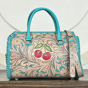 Bolso de Mano de Cuero Vacuno Auténtico Hecho a Mano, Estilo Western, con Detalles en Turquesa, para Uso Diario - Product Image 4