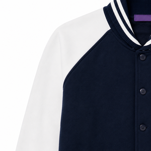Men's Navy White Varsity Jacket Casual Style Regular Fit <b>Covered</b> <b>Button</b> Closure Stand Collar Knitted Polyester Quick Dry Winter - Product Image 6