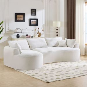Divano Moderno in Tessuto Chenille Bianco Compresso Senza Ossa da 124,5 Pollici con 3 Cuscini Schienale e 4 Cuscini Decorativi per Soggiorno - Product Image 4