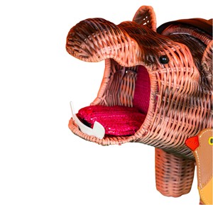 Panier de rangement en rotin en forme d'hippopotame, organisateur en osier, boîte à jouets décorative au design animal, en fibre végétale, type tridimensionnel - Product Image 5