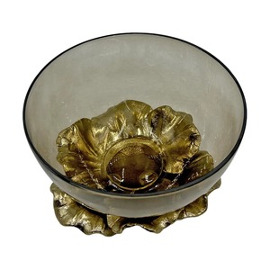 Glass Bowl With Leaf Base Design Decorative Bowl Perfect For Used As A Centerpiece On Coffee <b>Tables</b> Dining <b>Tables</b> Or Side <b>Tables</b> - Product Image 4