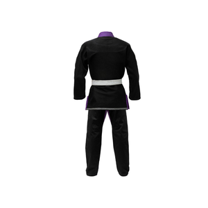 Kimono de BJJ Negro con Ribete Morado y Cinturón Blanco para Adultos Unisex, Corte Regular, Ropa de Artes Marciales de Poliéster Resistente - Product Image 2