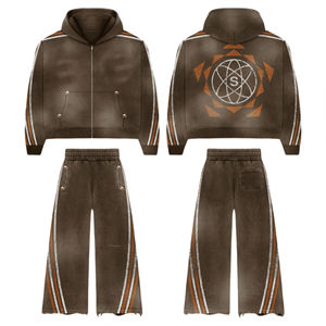 Survêtements imprimés délavés à l'acide effet soleil, avec logo personnalisé, en molleton bouclette 340 g/m² épais, coupe longue, style jogging évasé - Product Image 6