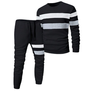 Mens Black <b>White</b> and Grey Striped Crewneck Sweatshirt and Matching Joggers <b>Tracksuit</b> OEM ODM Wholesale Apparel - Product Image 1