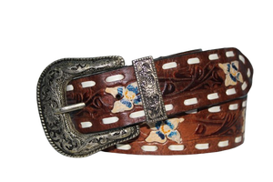 <b>Tooled</b> Leather Western Belt Cowboy Style Floral <b>Engraved</b> Belt for Men from Divine International India - Product Image 4