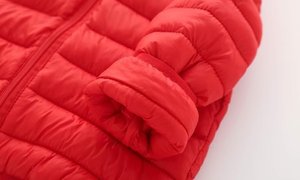 Red Hooded Puffer <b>Jacket</b> With Zipper Closure Windproof Casual Winter Coat Unisex Regular Fit Polyester Shell - Product Image 3