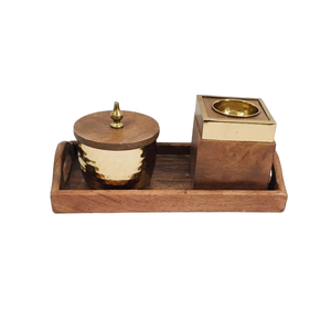 Support de brûleur d'encens en bois artisanal de luxe avec bol en métal, cadeau de fête, Mabkhara - Product Image 4
