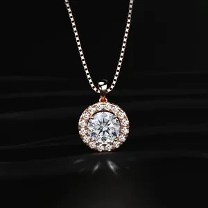 Collier pendentif halo tendance en diamant CVD de laboratoire taille ronde 1-2 carats plaqué or couleur D-E clarté VVS-VS certifié IGI - Product Image 3