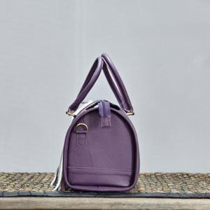 Bolsa de lona morada a cuadros con panel de piel sintética y borlas, cierre de cremallera, bolso de lujo - Product Image 3