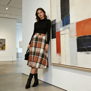 Hot sale on Temu High Waist Plaid A-line <b>Skirt</b> Women's Casual Midi <b>Swing</b> <b>Skirt</b> Chic Plaid Pattern <b>Skirt</b> for Daily Commute - Product Image 2