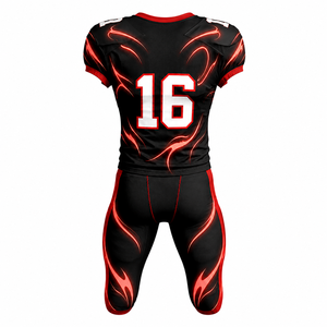Uniforme de Fútbol Americano Personalizado para Hombre, Negro y Rojo, Impresión por Sublimación, Conjunto de Pantalones y Jersey de Poliéster Transpirable, Número 16 - Product Image 2