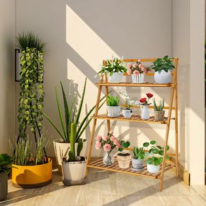 Estante de Bambú de 3 Niveles Plegable para Plantas, Mueble de Exhibición para Balcón o Patio - Product Image 1