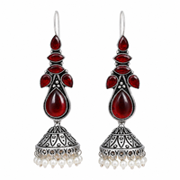 Boucles d'oreilles pendantes Jhumka en laiton oxydé argenté et onyx, style bohème, bijoux de mariage, vente en gros, directement du fabricant