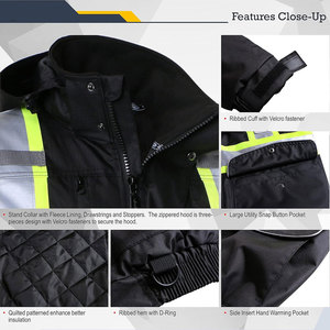 เสื้อแจ็คเก็ตบอมเบอร์แบบ unisex สำหรับฤดูหนาว สะท้อนแสงสองสี ผ้าแคนวาส กันน้ำ กันลม มีฮู้ด เหมาะสำหรับงานด้านความปลอดภัย - Product Image 4