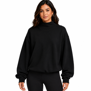 Sweat-shirt oversize à col montant pour femme avec patch en chenille personnalisé, mélange de coton, fabricant de vêtements OEM ODM - Product Image 1