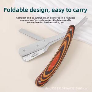 Wood Handle Folding Knife Stainless Steel <b>Blade</b> Outdoor <b>Single</b> <b>Blade</b> Multi Tool <b>Razor</b> - Product Image 5