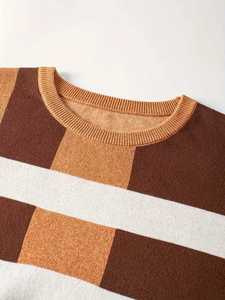 เสื้อสเวตเตอร์คอกลมผู้ชายแบบสั่งทำพิเศษ ลายบล็อกสีสันสดใส แต่งแถบลายทาง สไตล์ลำลอง สำหรับฤดูใบไม้ร่วงและฤดูหนาว ขายส่งแบบ OEM เสื้อไหมพรมแบบสวมหัว รุ่นใหม่ - Product Image 3