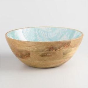 Bol de service artisanal en bois de manguier émaillé |   Bol à salade décoratif à imprimé floral |   Grande corbeille à fruits en bois pour la cuisine et la table - Product Image 3
