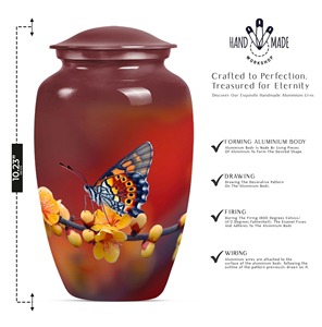 Urne funéraire pour cendres d'adultes avec motif de papillon bleu et de fleurs, urne commémorative classique avec couvercle et sac en velours gratuit - Product Image 3