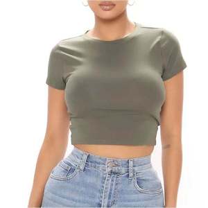 Camiseta Corta Personalizada para Mujer, Cuello Redondo, Manga Corta, Secado Rápido, Ajuste Ceñido, 100% Algodón, para Ejercicio, Trotar, Casual, Fabricación OEM - Product Image 4